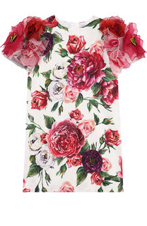 Мини-платье из смеси хлопка и шелка с аппликацией на рукавах Dolce & Gabbana