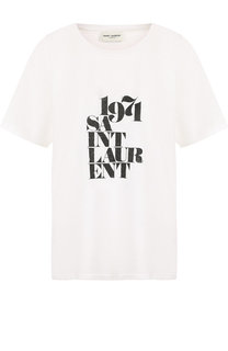 Хлопковая футболка с круглым вырезом и логотипом бренда Saint Laurent