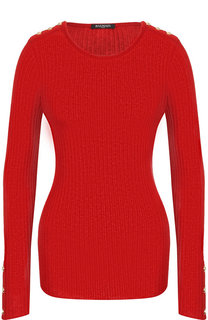 Однотонный хлопковый пуловер с круглым вырезом Balmain