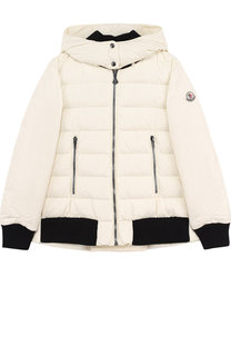 Пуховая куртка с текстильной спинкой и капюшоном Moncler Enfant