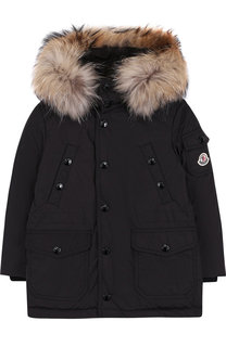 Парка на молнии с капюшоном и меховой отделкой Moncler Enfant