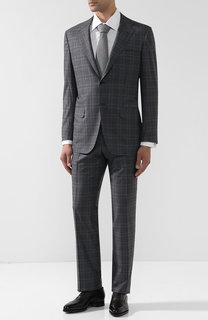 Шерстяной костюм в клетку с однобортным пиджаком Kiton