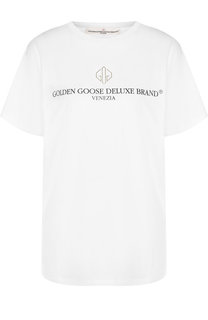 Хлопковая футболка с круглым вырезом и логотипом бренда Golden Goose Deluxe Brand