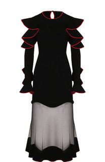 Приталенное платье-миди с оборками и контрастной отделкой Alexander McQueen