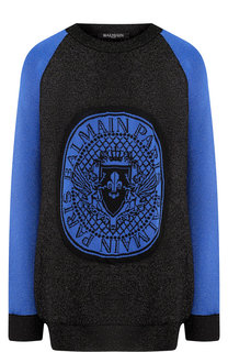 Удлиненный пуловер с металлизированной нитью и логотипом бренда Balmain