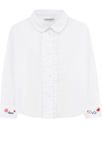 Хлопковая блуза с оборками и контрастной вышивкой Dolce & Gabbana