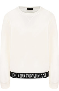 Хлопковый пуловер с логотипом бренда Emporio Armani