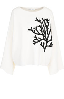 Шерстяной пуловер с декоративной отделкой Oscar de la Renta