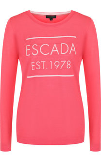Шерстяной пуловер с круглым вырезом и логотипом бренда Escada