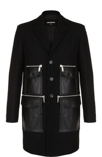 Шерстяное пальто с накладными кожаными карманами Dsquared2