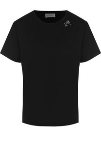 Однотонная хлопковая футболка с круглым вырезом Saint Laurent