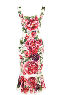 Приталенное шелковое платье-миди с принтом Dolce & Gabbana