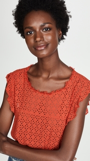 Three Dots Eyelet Flutter Sleeve Top