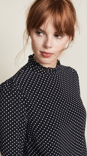 Three Dots Ruffle Mock Neck Blouse