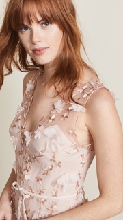 Marchesa Notte V Neck 3D Floral Dress