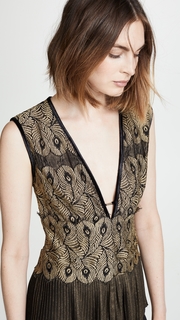 Yigal Azrouel Golden Lace Top with Pleats