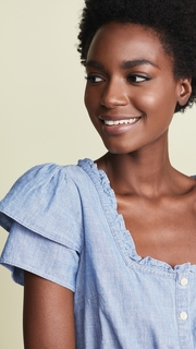 Madewell Denim Ruffle Sleeve Peplum Top