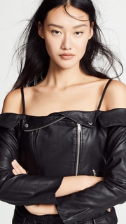 BB Dakota Sandra Off Shoulder Vegan Leather Jacket