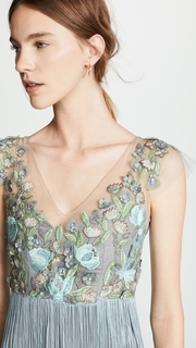 Marchesa Notte Tiered V Neck Gown