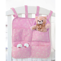 Органайзер для детской кроватки с наполнителем Baby Nice "Луны и звездочки" розовый