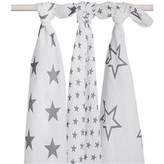 Комплект муслиновых пеленок 115х115см, 3шт, Little star grey (Серые звёзды) Jollein