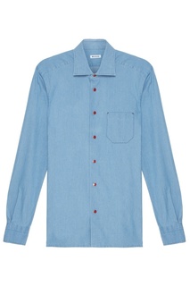 Голубая рубашка с цветной застежкой Kiton