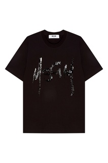 Черная футболка с вышивкой пайетками Msgm