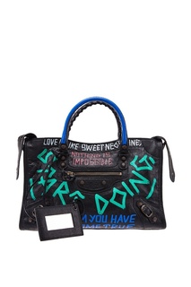 Черная сумка с надписями Graffiti Classic City S Balenciaga