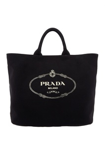 Черная текстильная сумка с логотипом Prada
