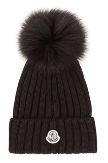 Черная вязаная шапка с помпоном Moncler