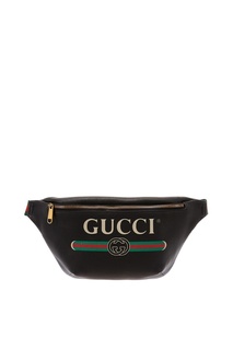 Черная кожаная сумка на пояс Gucci