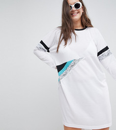 Платье-футболка колор блок с кружевной вставкой ASOS DESIGN Curve - Мульти