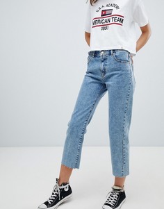 Укороченные джинсы прямого кроя с необработанными краями Pull&Bear - Синий