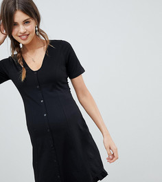 Чайное платье на пуговицах с оборкой на подоле ASOS DESIGN Maternity - Черный