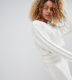 Комбинируемый джемпер в широкий рубчик с V-образным вырезом ASOS DESIGN Petite - Кремовый