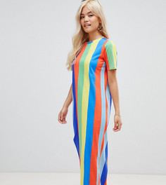 Платье-футболка макси в разноцветную полоску ASOS DESIGN Petite Ultimate - Мульти