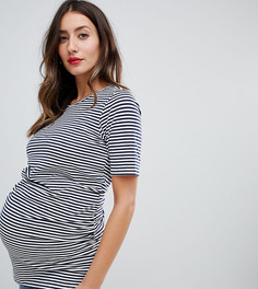 Удлиненная футболка в полоску со сборками в области живота ASOS DESIGN Maternity - Мульти