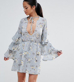 Платье с оборками на рукавах и поясом Missguided Petite - Мульти