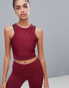 Сетчатый бордовый кроп-топ в рубчик Reebok - Фиолетовый