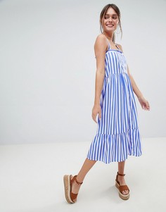 Платье миди в полоску с перекрестными бретелями на спине Boohoo - Синий