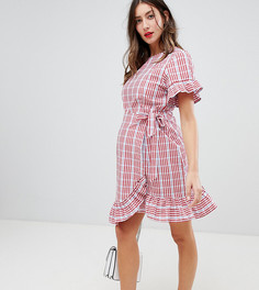 Короткое приталенное платье в клетку с запахом и оборками ASOS DESIGN Maternity - Мульти