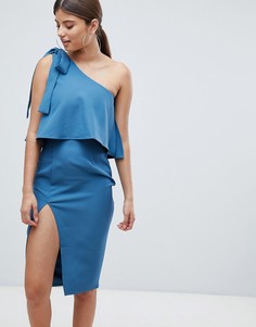 Платье на одно плечо с бантом Missguided - Синий