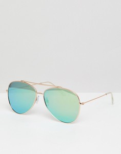 Солнцезащитные очки-авиаторы в золотистой оправе с зеркальными стеклами South Beach - Черный