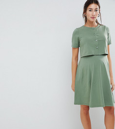 Двухслойное свободное платье для кормящих мам с пуговицами ASOS DESIGN Maternity - Зеленый