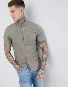Зауженная оксфордская рубашка цвета хаки с короткими рукавами ASOS DESIGN - Зеленый