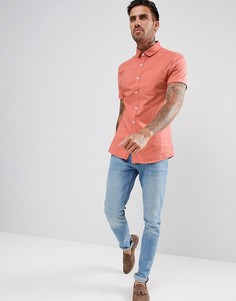 Оксфордская рубашка кораллового цвета зауженного кроя с короткими рукавами ASOS DESIGN - Розовый