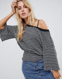 Футболка в полоску с рукавами 3/4 Free People Ebony - Черный