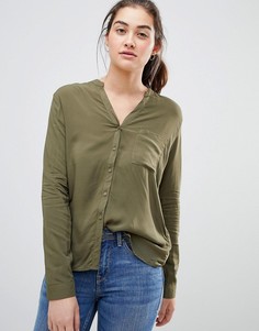 Рубашка хаки с длинными рукавами и V-образным вырезом Pull&bear - Зеленый
