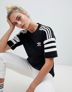 Черная футболка с тремя полосами на рукавах adidas Originals Authentic - Мульти