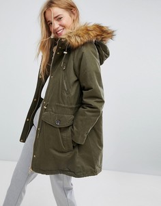 Парка с искусственным мехом на капюшоне Pull&Bear - Зеленый